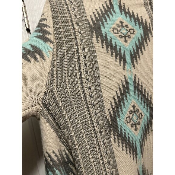 Dreamers Open Front Cardigan Sweater Women’s Medium/ Large Tribal Print Aqua - Picture 15 of 16